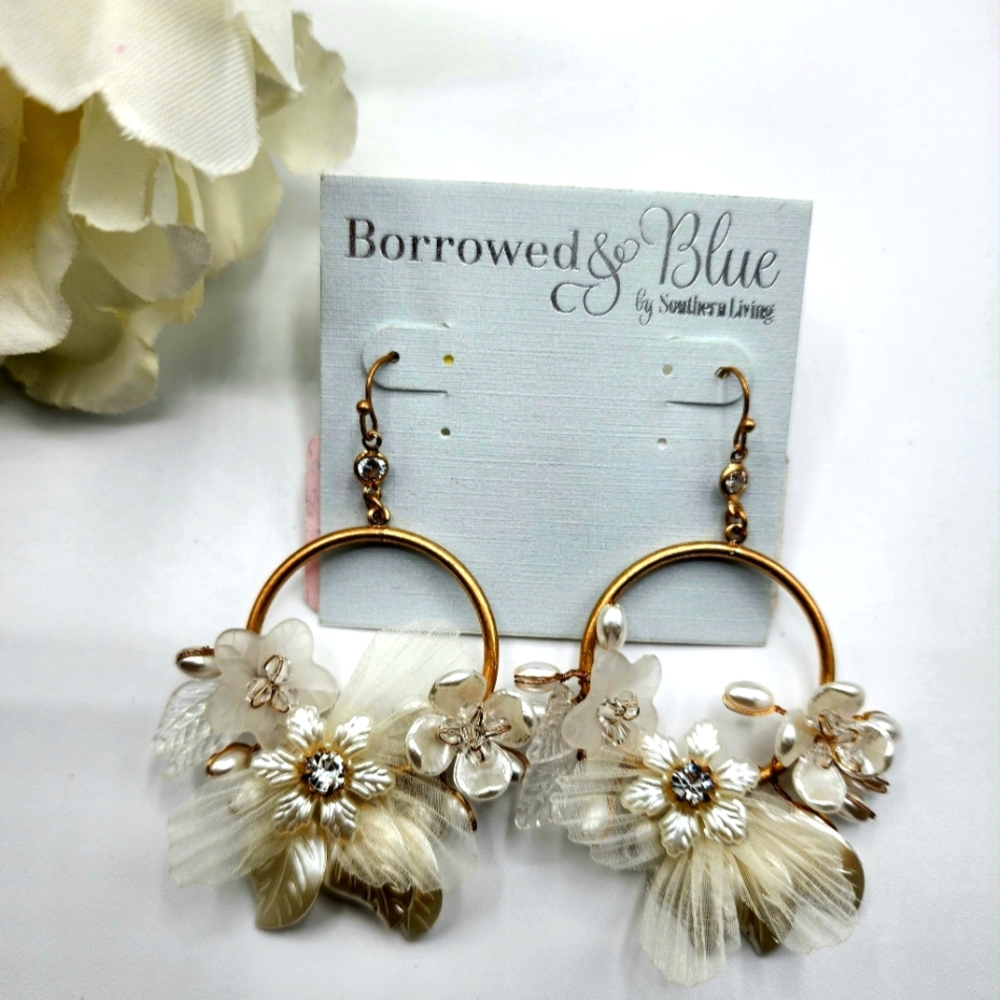 NWT Borrowed & Blue Gold Floral Drop Earrings